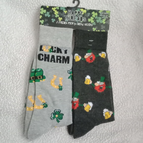 New Happy Threads Crew Sock 2 pair Size 10-13 - Picture 1 of 5